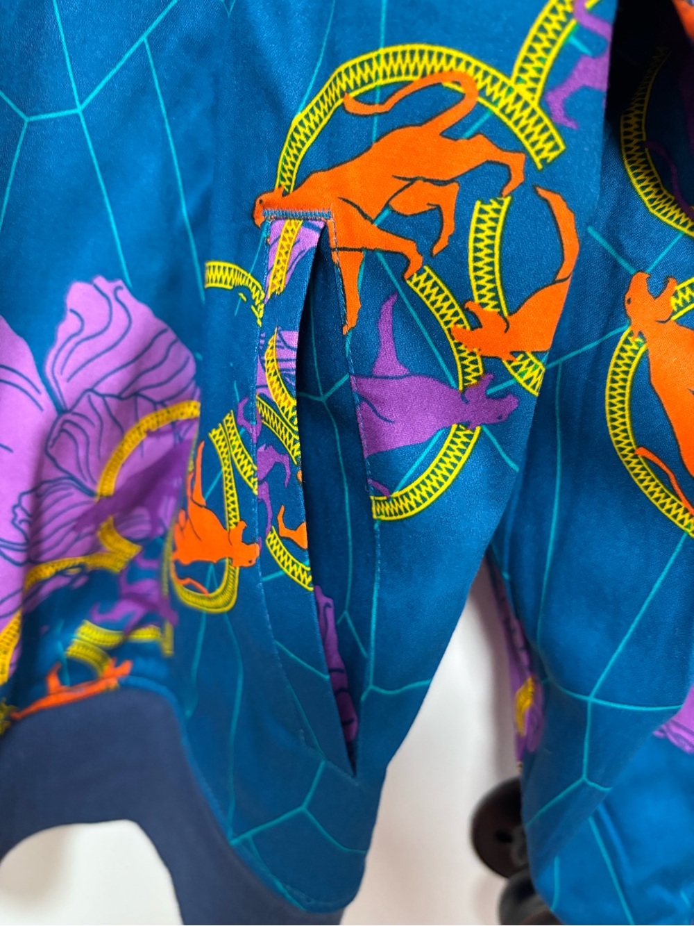 Reversible Marvel Blue Bomber Jacket with Purple Floral and Orange Chain Details - Picture 6 of 16